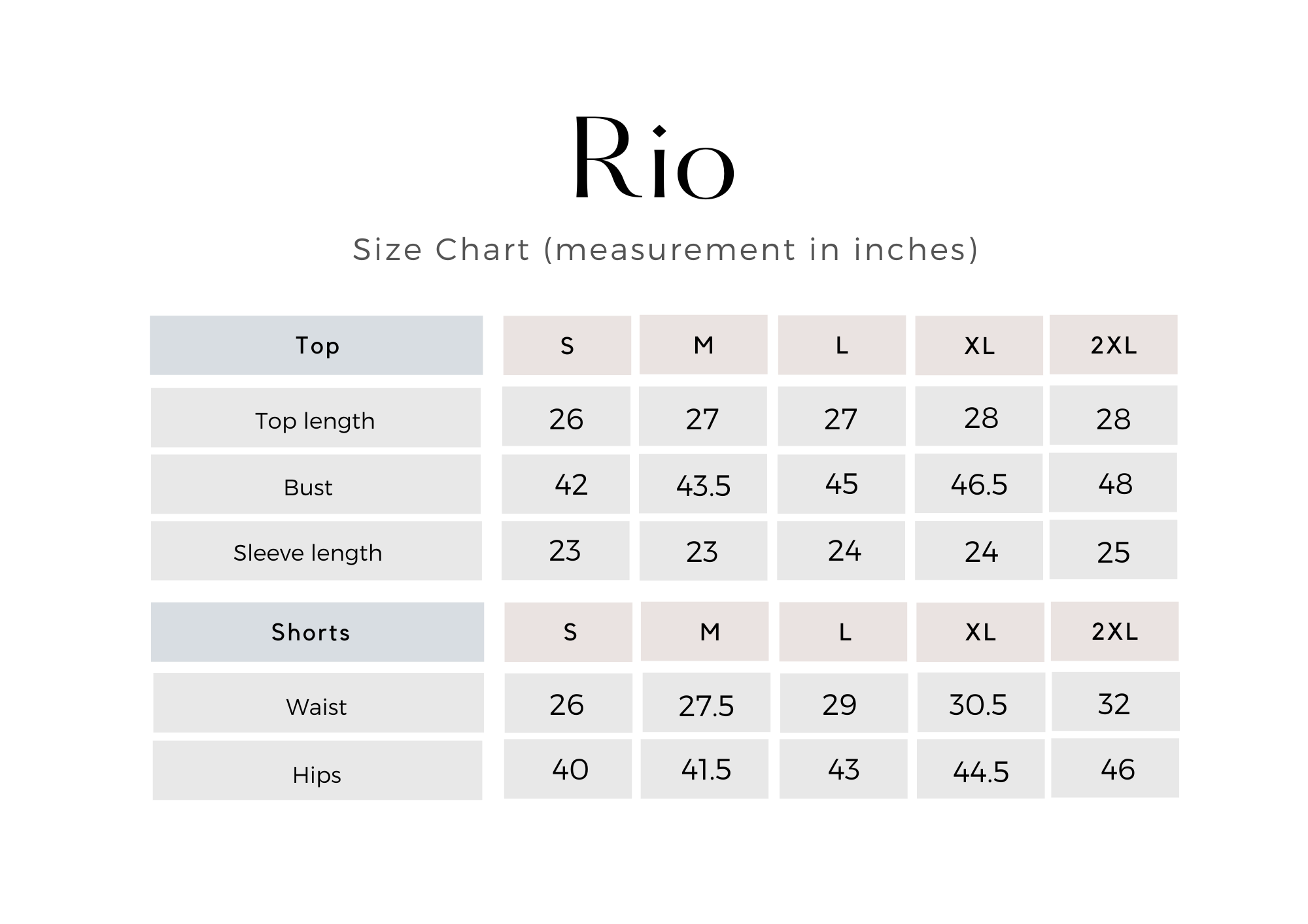 RIO Size Chart